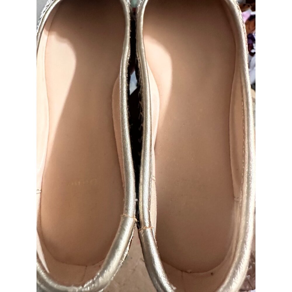 Dune London Metallic Woven Leather Ballet Flats 39 8.5 Gold Coquette Preppy Bow - Picture 10 of 10